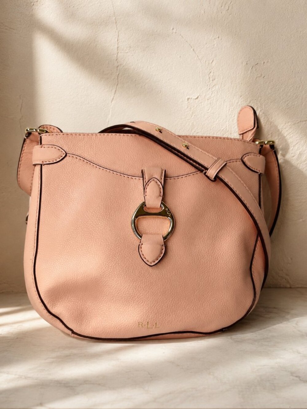 Ralph Lauren Bennington Pink Leather Saddle Crossbody Bag Shoulder Purse